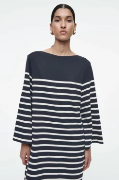 Hot COS BOAT-NECK MINI T-SHIRT DRESS NAVY / STRIPED