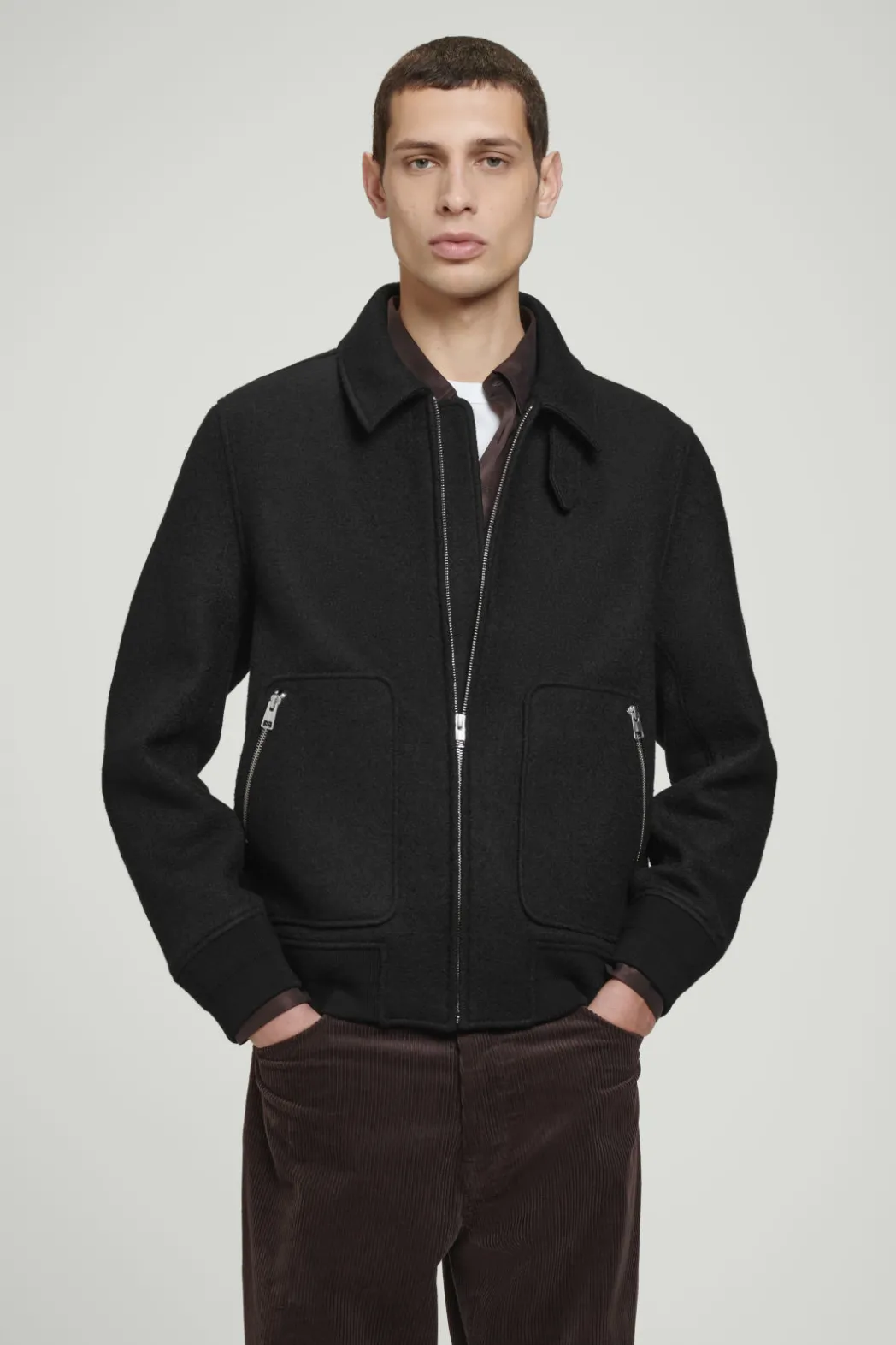 Sale COS BOILED MERINO WOOL AVIATOR JACKET BLACK