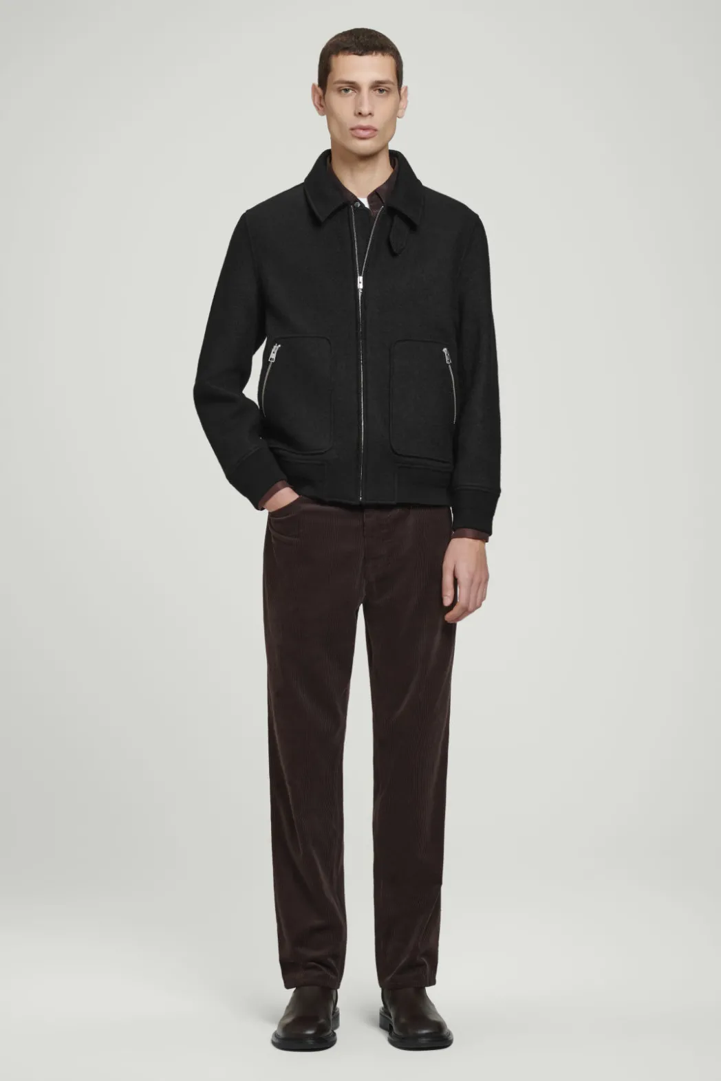 Sale COS BOILED MERINO WOOL AVIATOR JACKET BLACK