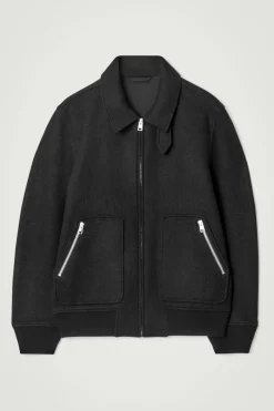 Sale COS BOILED MERINO WOOL AVIATOR JACKET BLACK