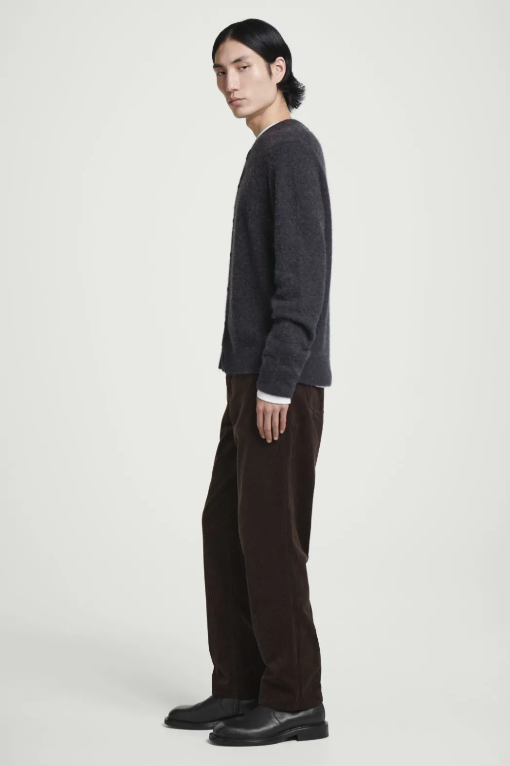 Hot COS BOILED-CASHMERE CREW-NECK CARDIGAN CHARCOAL MÉLANGE