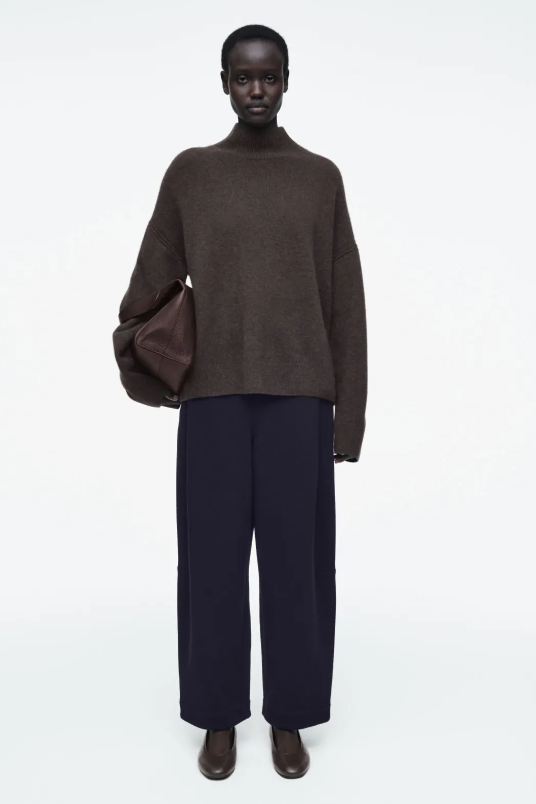 COS BOILED-WOOL BARREL-LEG PANTS NAVY
