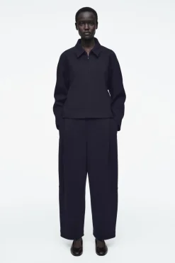 COS BOILED-WOOL BARREL-LEG PANTS NAVY