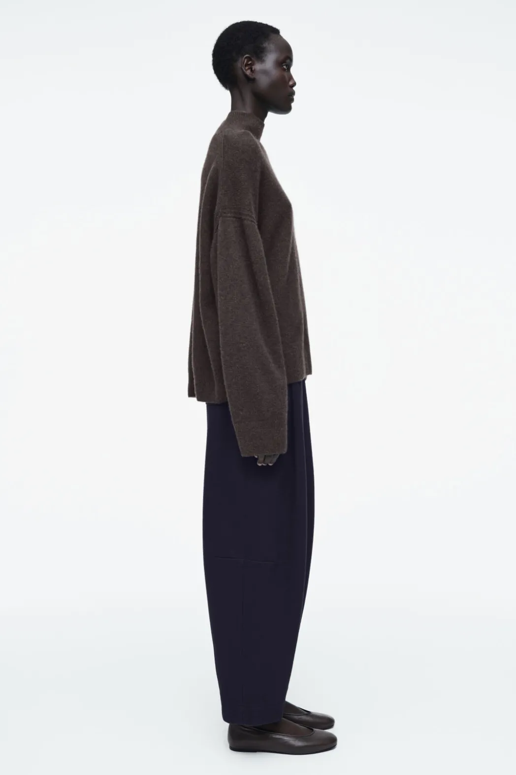 COS BOILED-WOOL BARREL-LEG PANTS NAVY