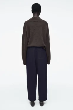 COS BOILED-WOOL BARREL-LEG PANTS NAVY