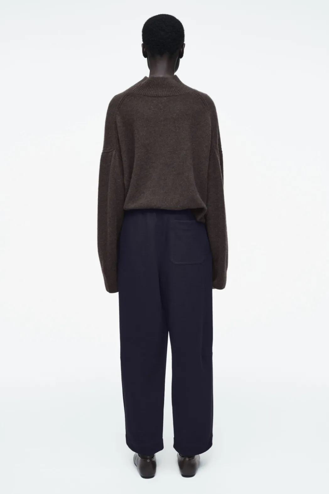 COS BOILED-WOOL BARREL-LEG PANTS NAVY