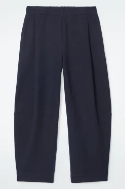 COS BOILED-WOOL BARREL-LEG PANTS NAVY