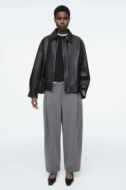 Clearance COS BOILED-WOOL BARREL-LEG PANTS GRAY MÉLANGE