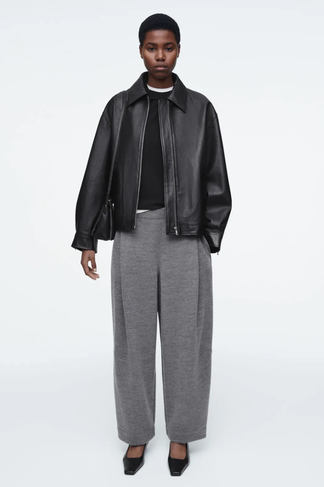 Clearance COS BOILED-WOOL BARREL-LEG PANTS GRAY MÉLANGE