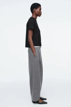 Clearance COS BOILED-WOOL BARREL-LEG PANTS GRAY MÉLANGE