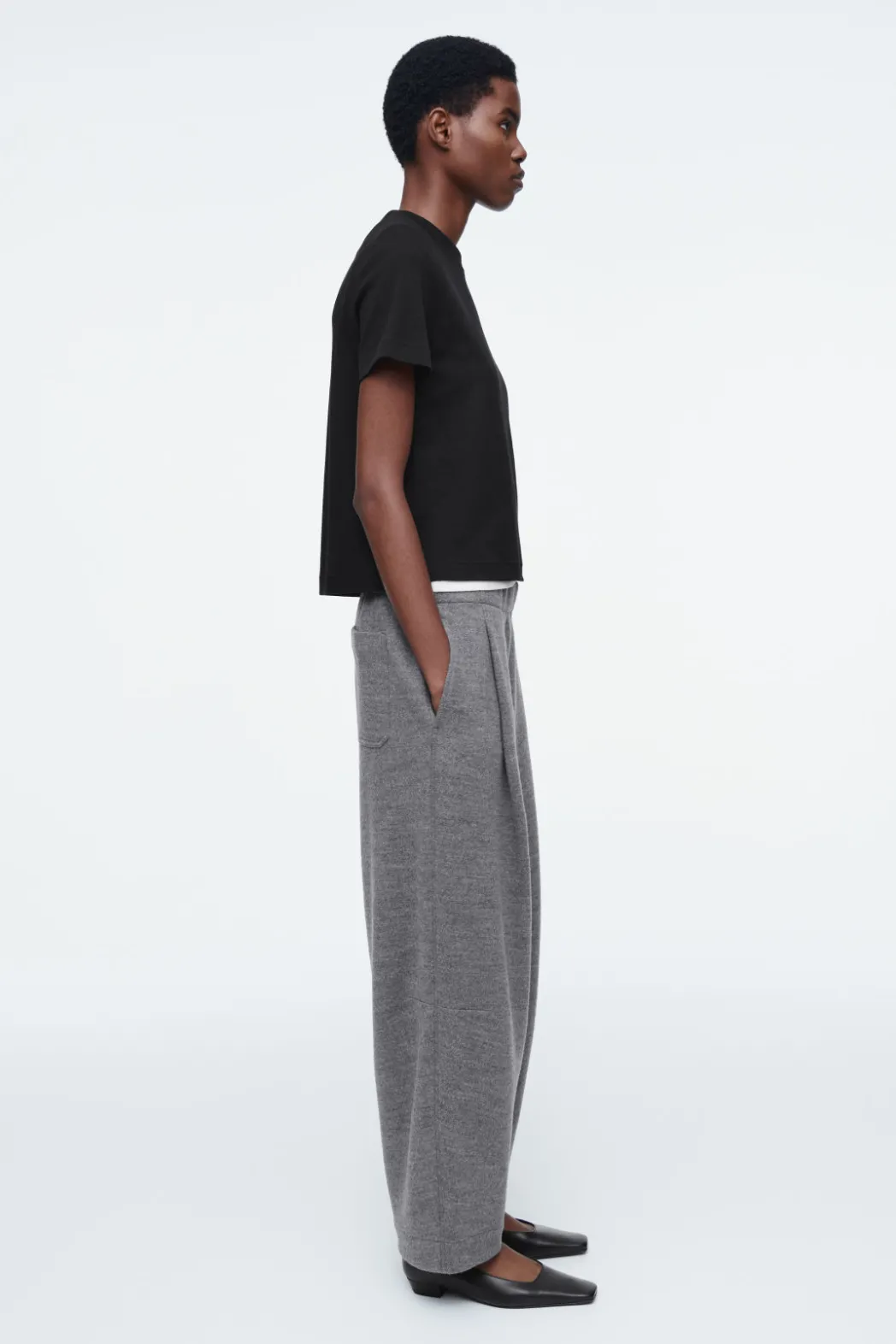 Clearance COS BOILED-WOOL BARREL-LEG PANTS GRAY MÉLANGE