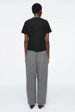 Clearance COS BOILED-WOOL BARREL-LEG PANTS GRAY MÉLANGE
