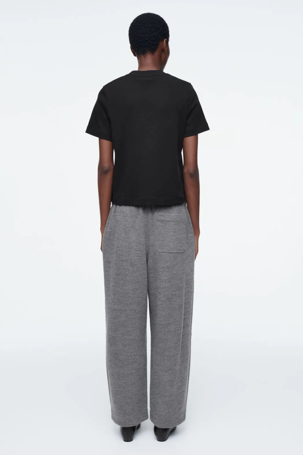 Clearance COS BOILED-WOOL BARREL-LEG PANTS GRAY MÉLANGE