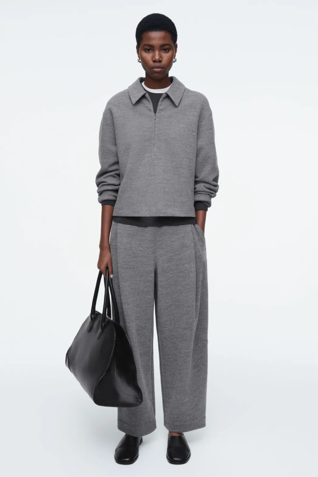 Clearance COS BOILED-WOOL BARREL-LEG PANTS GRAY MÉLANGE