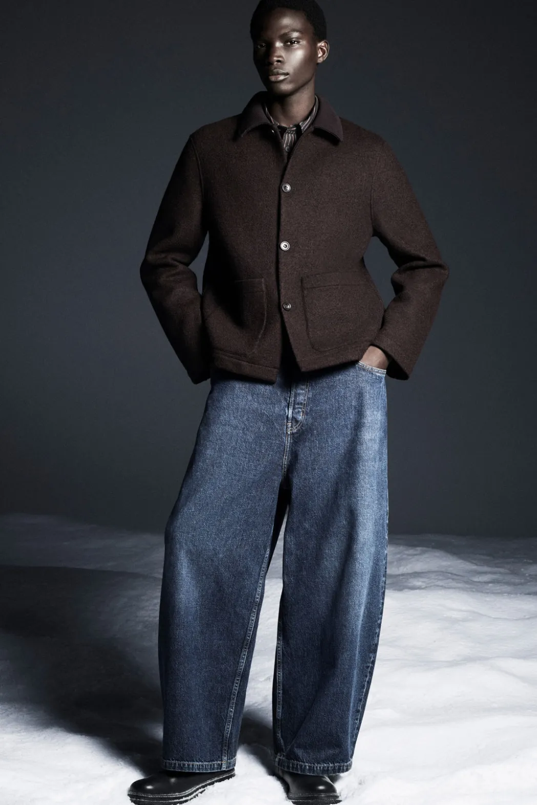 Discount COS BOILED-WOOL CHORE JACKET DARK BROWN