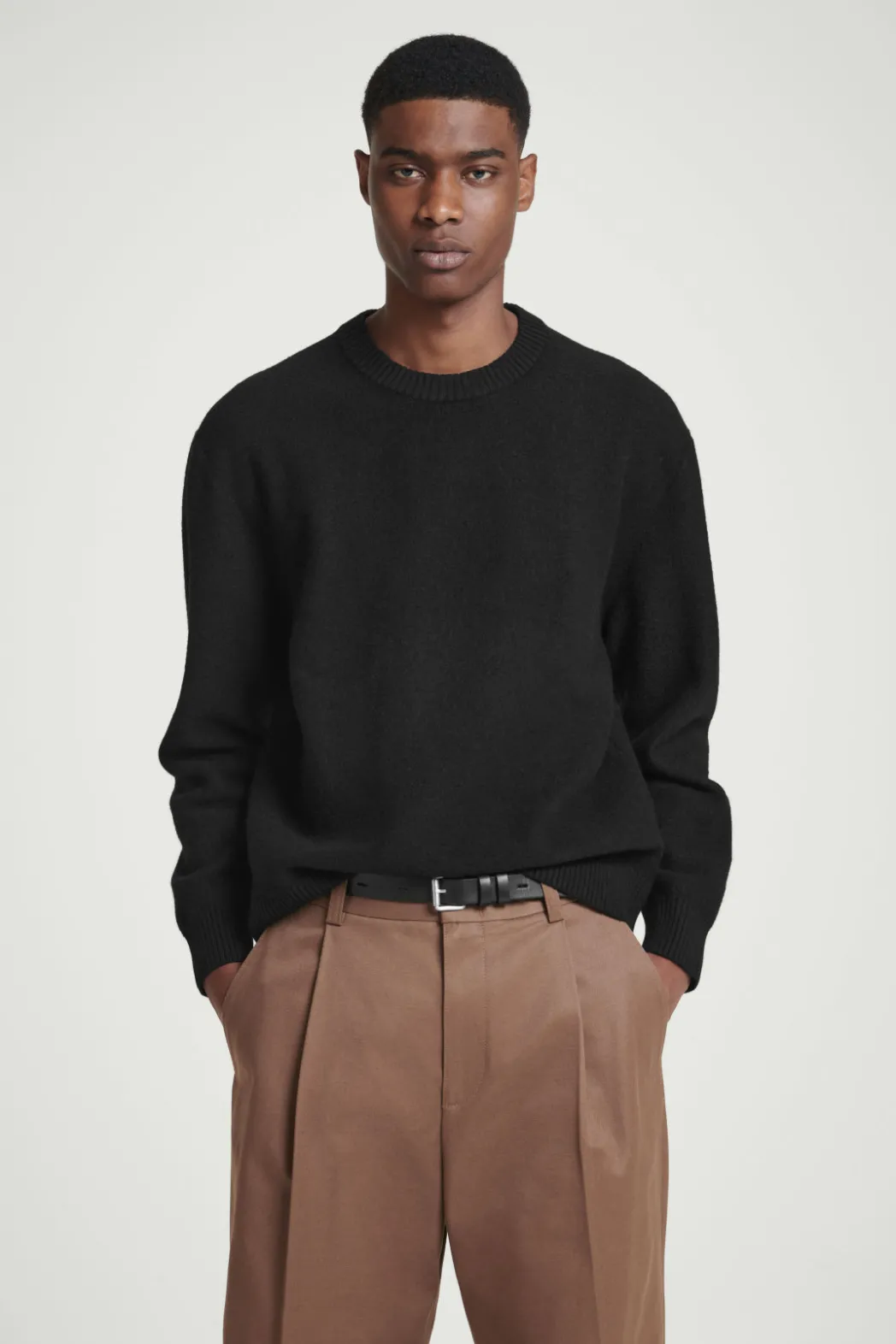 Clearance COS BOILED-WOOL CREW-NECK SWEATER BLACK
