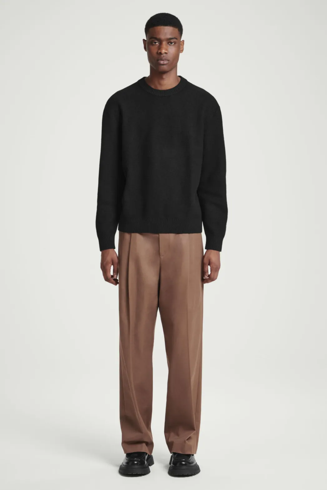 Clearance COS BOILED-WOOL CREW-NECK SWEATER BLACK