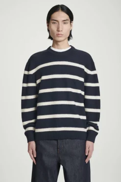 Sale COS BOILED-WOOL CREW-NECK SWEATER NAVY / STRIPED