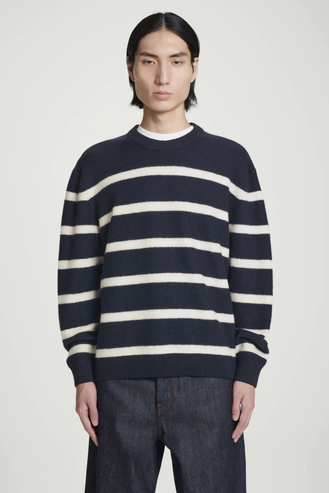 Sale COS BOILED-WOOL CREW-NECK SWEATER NAVY / STRIPED