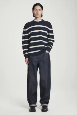 Sale COS BOILED-WOOL CREW-NECK SWEATER NAVY / STRIPED