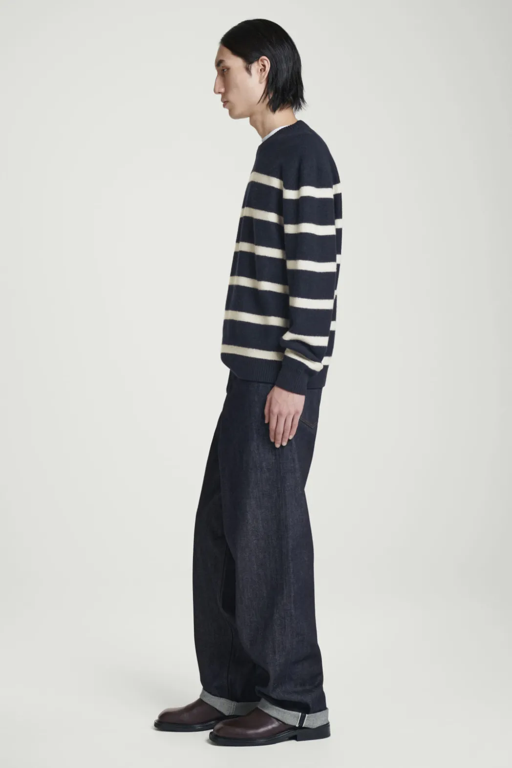 Sale COS BOILED-WOOL CREW-NECK SWEATER NAVY / STRIPED