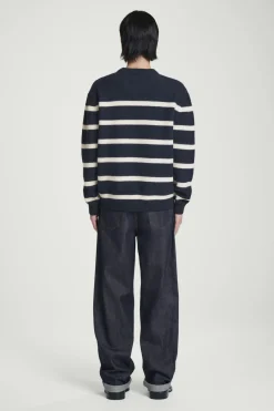 Sale COS BOILED-WOOL CREW-NECK SWEATER NAVY / STRIPED