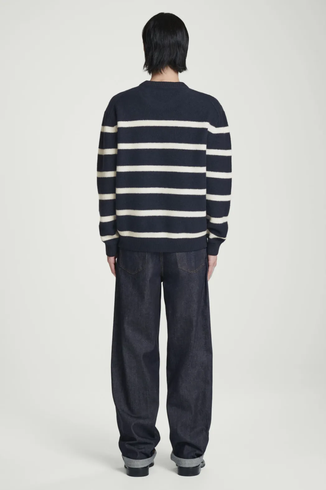 Sale COS BOILED-WOOL CREW-NECK SWEATER NAVY / STRIPED