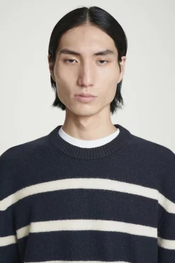 Sale COS BOILED-WOOL CREW-NECK SWEATER NAVY / STRIPED