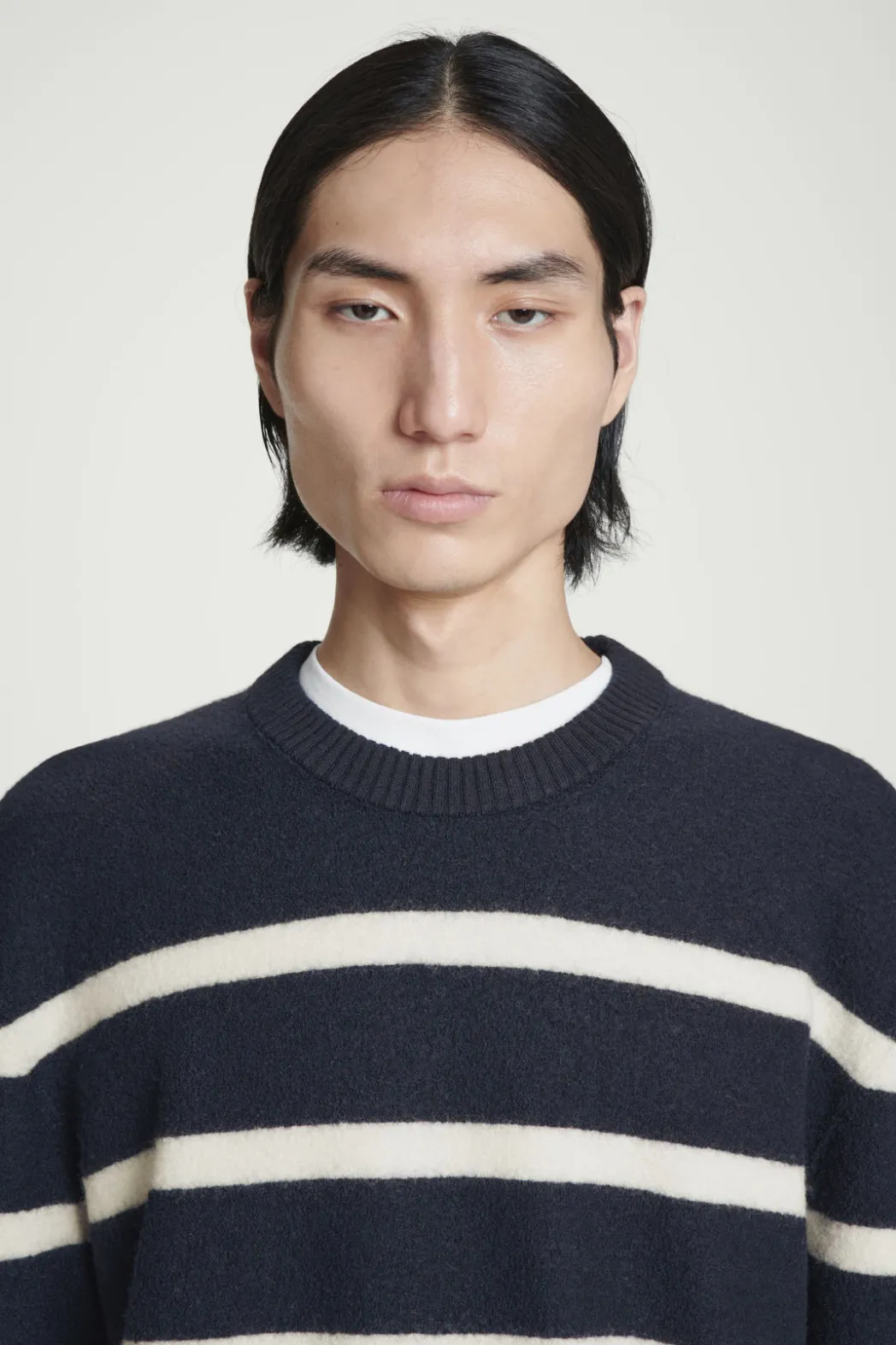 Sale COS BOILED-WOOL CREW-NECK SWEATER NAVY / STRIPED