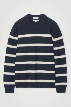 Sale COS BOILED-WOOL CREW-NECK SWEATER NAVY / STRIPED