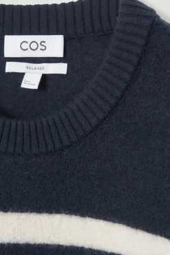 Sale COS BOILED-WOOL CREW-NECK SWEATER NAVY / STRIPED