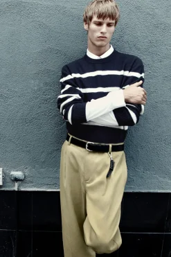 Sale COS BOILED-WOOL CREW-NECK SWEATER NAVY / STRIPED