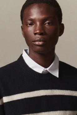 Sale COS BOILED-WOOL CREW-NECK SWEATER NAVY / STRIPED