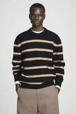 COS BOILED-WOOL CREW-NECK SWEATER BLACK / BEIGE / STRIPED