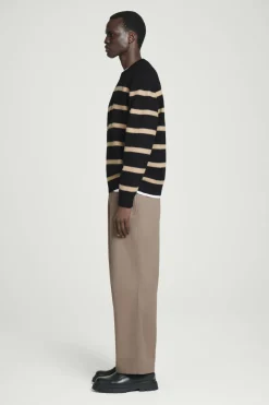 COS BOILED-WOOL CREW-NECK SWEATER BLACK / BEIGE / STRIPED