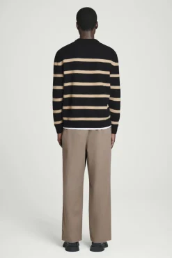 COS BOILED-WOOL CREW-NECK SWEATER BLACK / BEIGE / STRIPED