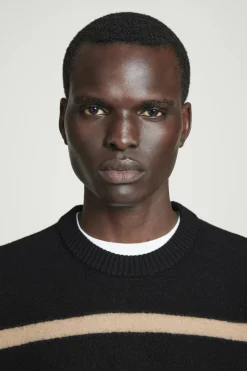 COS BOILED-WOOL CREW-NECK SWEATER BLACK / BEIGE / STRIPED