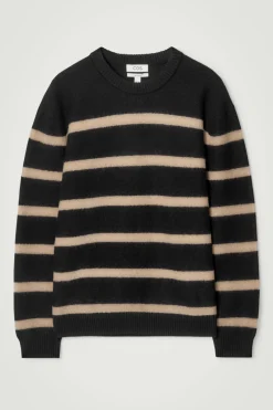 COS BOILED-WOOL CREW-NECK SWEATER BLACK / BEIGE / STRIPED