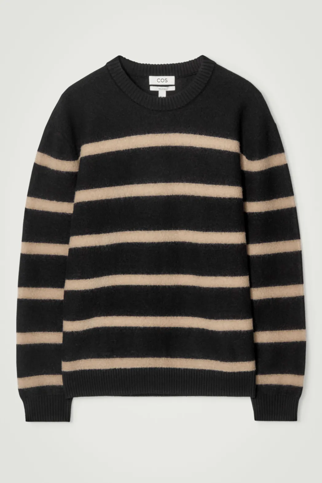 COS BOILED-WOOL CREW-NECK SWEATER BLACK / BEIGE / STRIPED