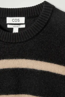 COS BOILED-WOOL CREW-NECK SWEATER BLACK / BEIGE / STRIPED