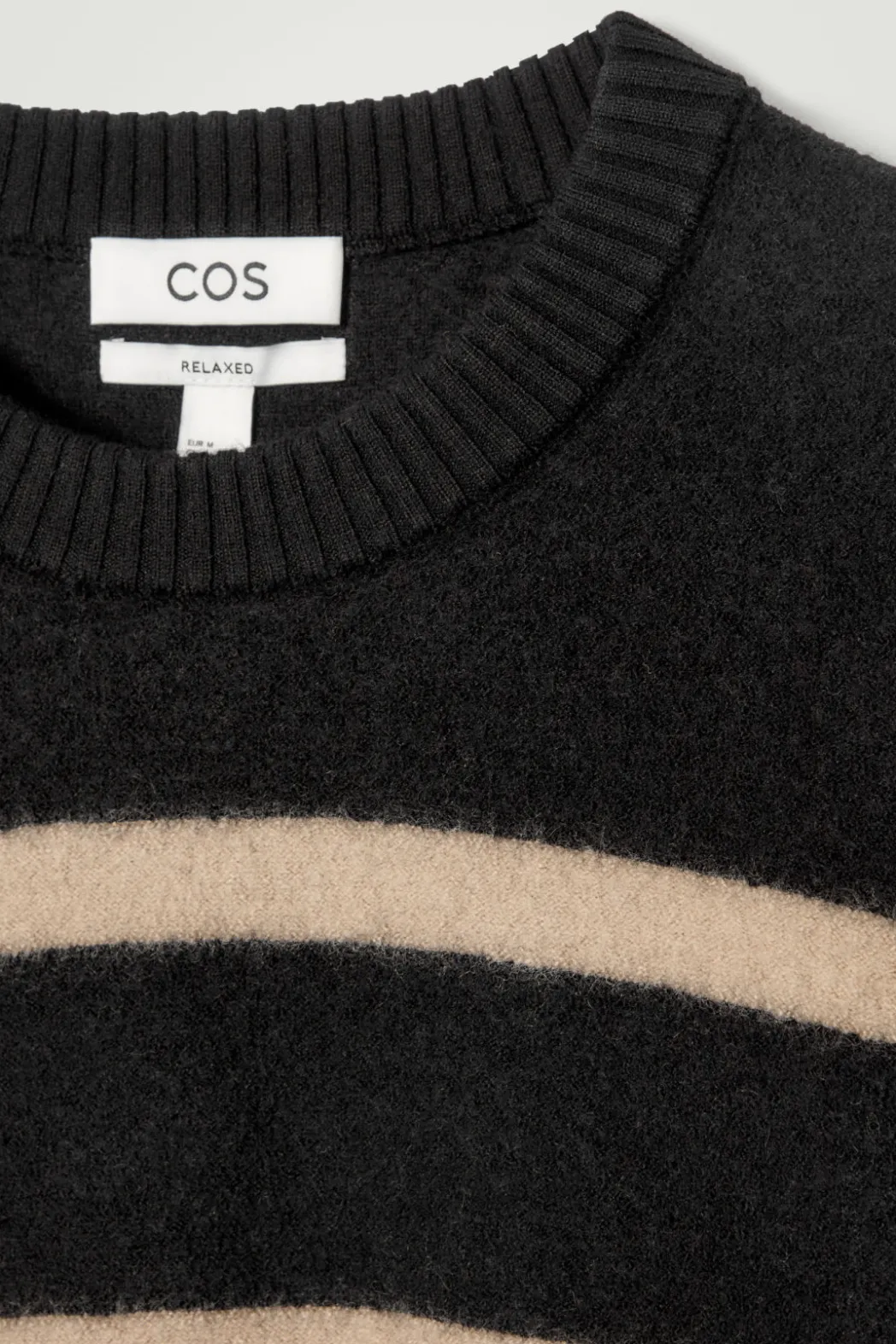 COS BOILED-WOOL CREW-NECK SWEATER BLACK / BEIGE / STRIPED