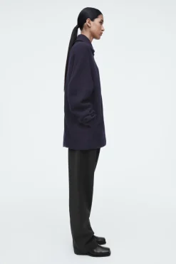 COS BOILED-WOOL ZIPPED JACKET NAVY