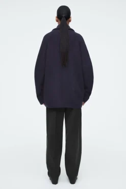 COS BOILED-WOOL ZIPPED JACKET NAVY