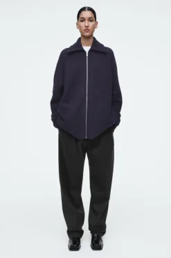 COS BOILED-WOOL ZIPPED JACKET NAVY
