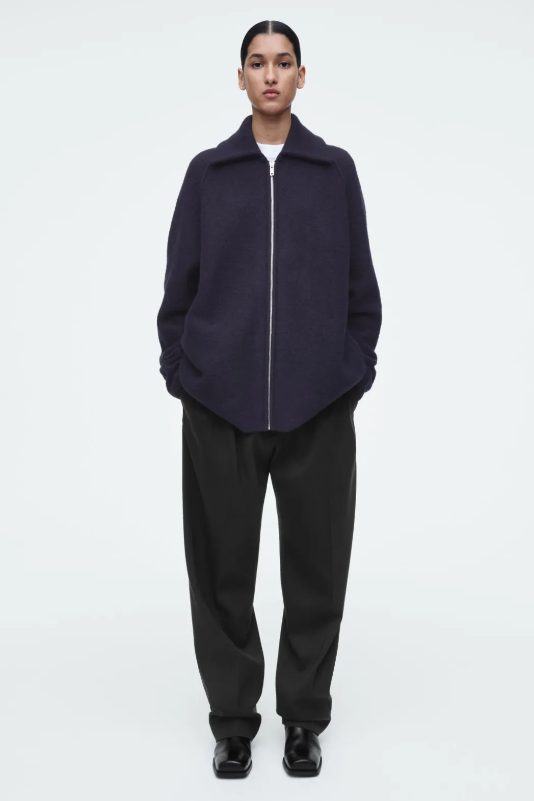 COS BOILED-WOOL ZIPPED JACKET NAVY