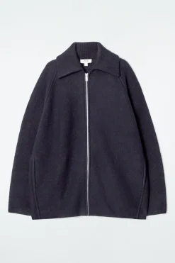 COS BOILED-WOOL ZIPPED JACKET NAVY