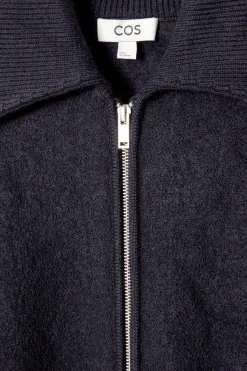 COS BOILED-WOOL ZIPPED JACKET NAVY