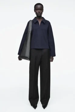 COS BOILED-WOOL ZIP-UP CARDIGAN NAVY