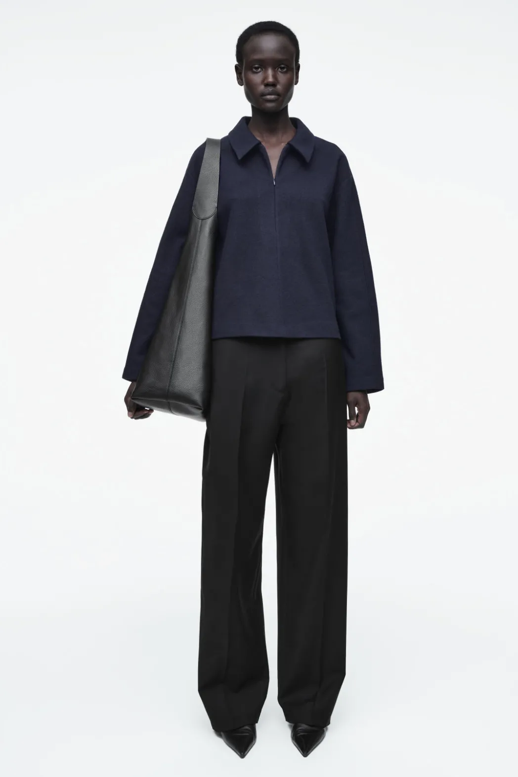 COS BOILED-WOOL ZIP-UP CARDIGAN NAVY