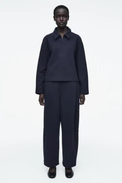COS BOILED-WOOL ZIP-UP CARDIGAN NAVY
